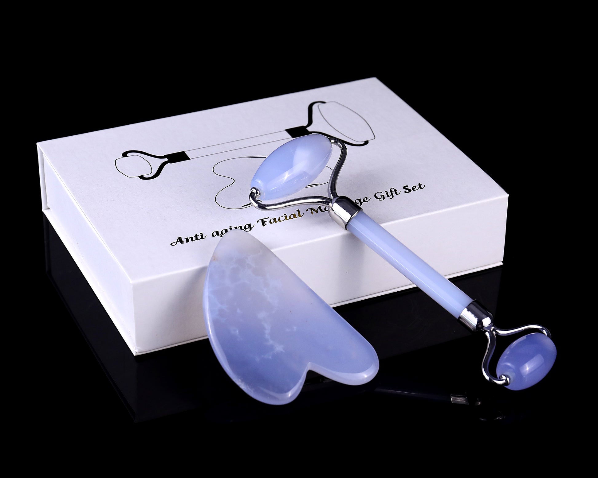 Blue Chalcedony Hand Carved Crystal Massage Tool Sets Crystallumi