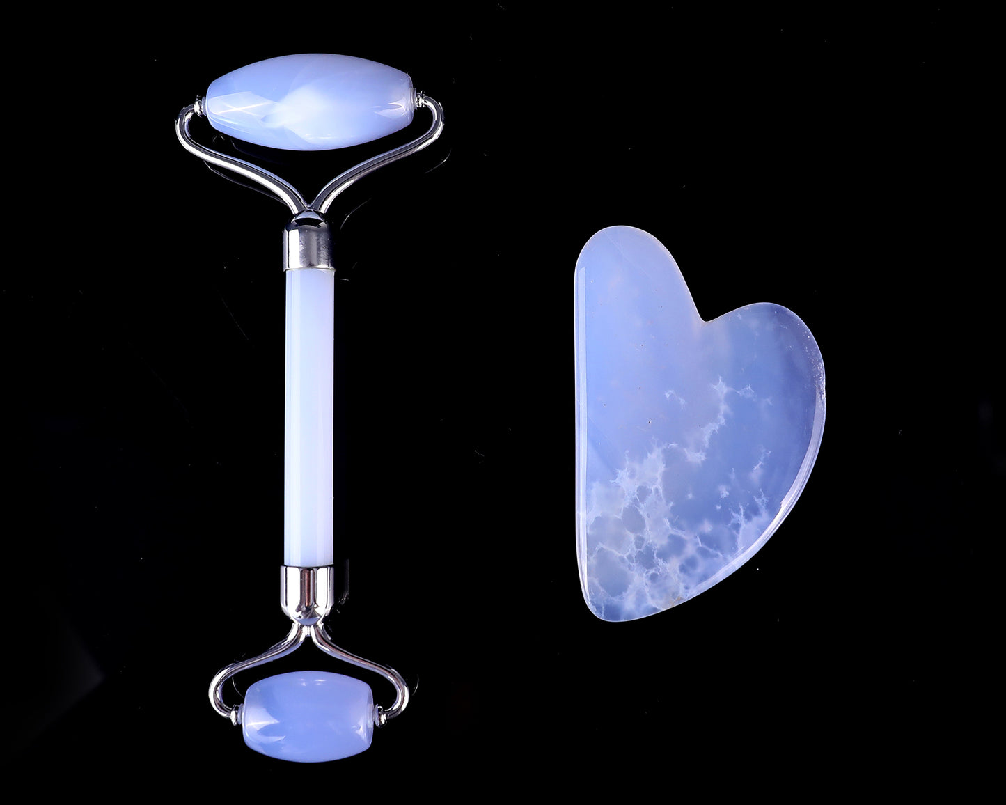 Blue Chalcedony Hand Carved Crystal Massage Tool Sets Crystallumi