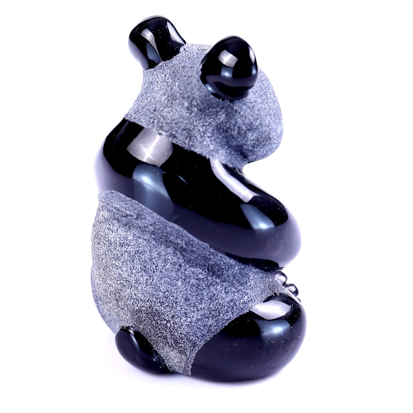 Cute 2.9" Black Obsidian Hand Carved Crystal Panda Sculpture Crystallumi