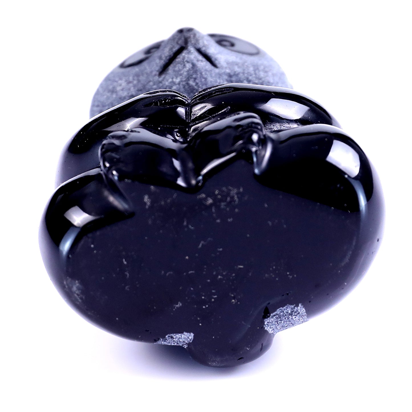 Cute 2.9" Black Obsidian Hand Carved Crystal Panda Sculpture Crystallumi