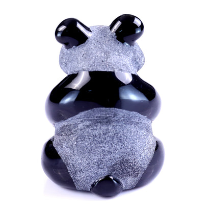 Cute 2.9" Black Obsidian Hand Carved Crystal Panda Sculpture Crystallumi