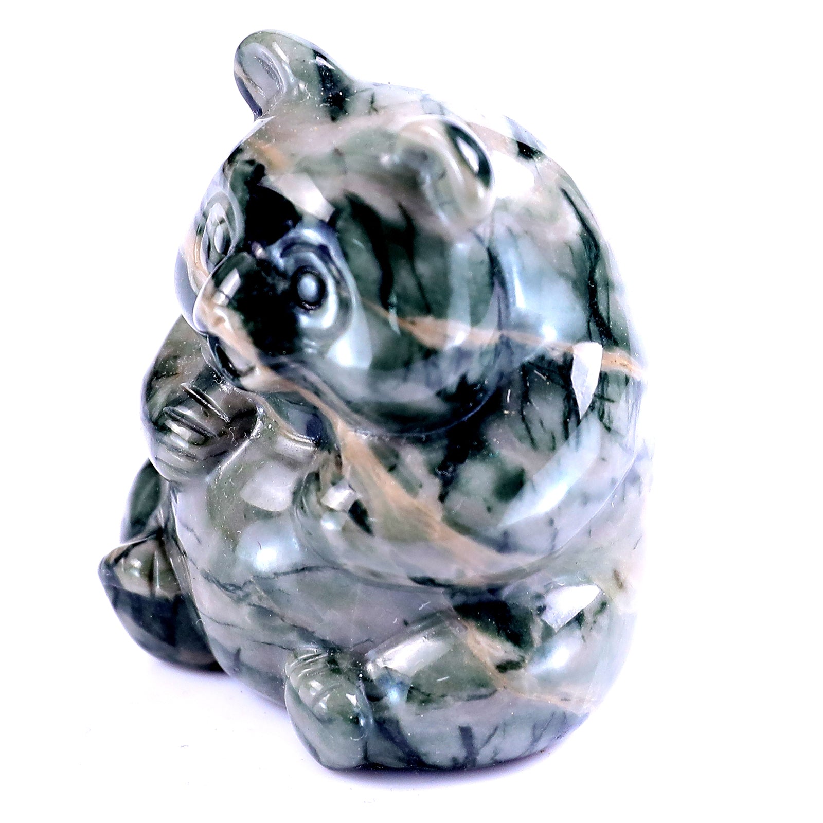 Cute 2.9" Jiulong Jade Hand Carved Crystal Panda Sculpture Crystallumi