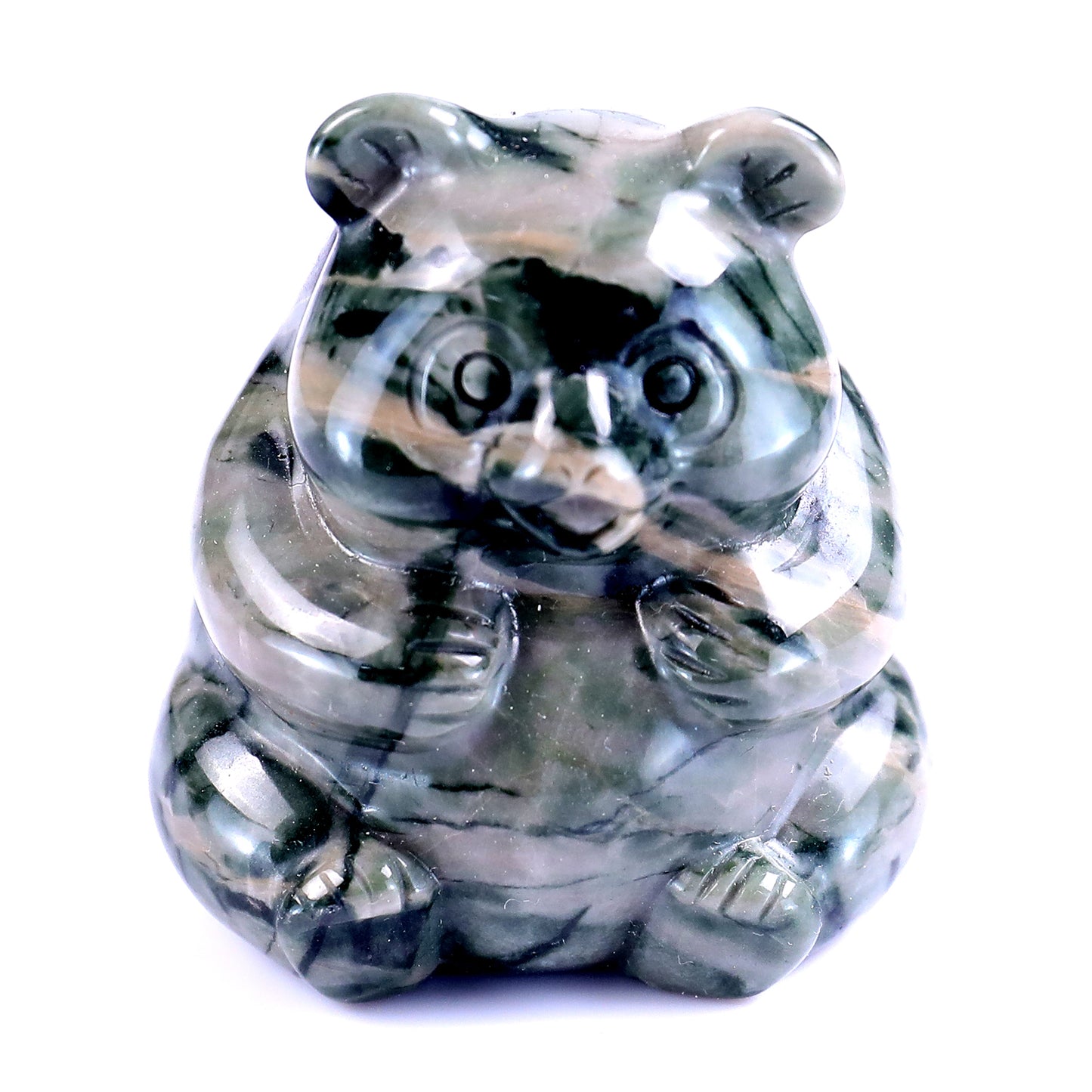 Cute 2.9" Jiulong Jade Hand Carved Crystal Panda Sculpture Crystallumi