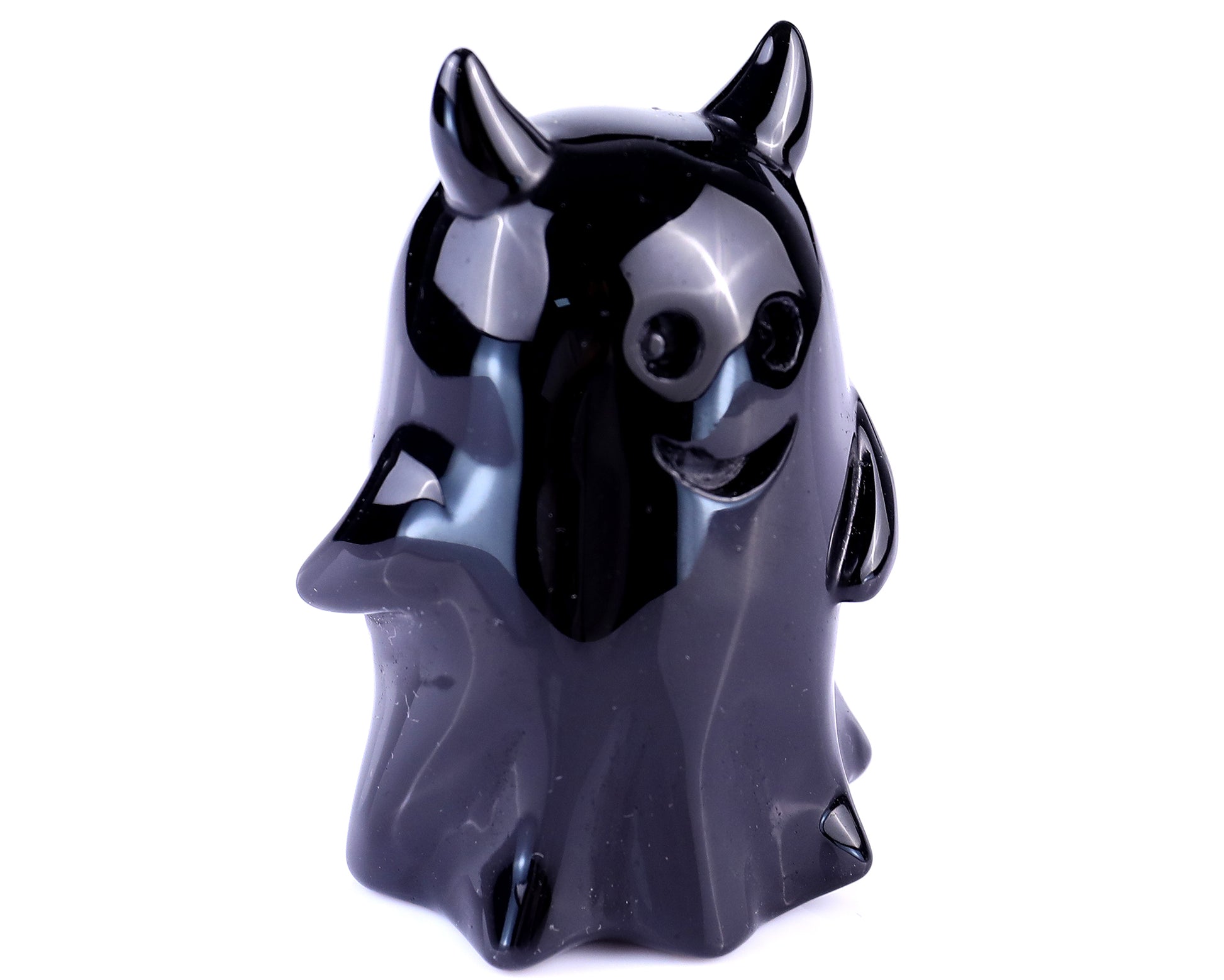 Cute 3.0" Black Obsidian Hand Carved Crystal Ghost Sculpture,Halloween Gift Crystallumi