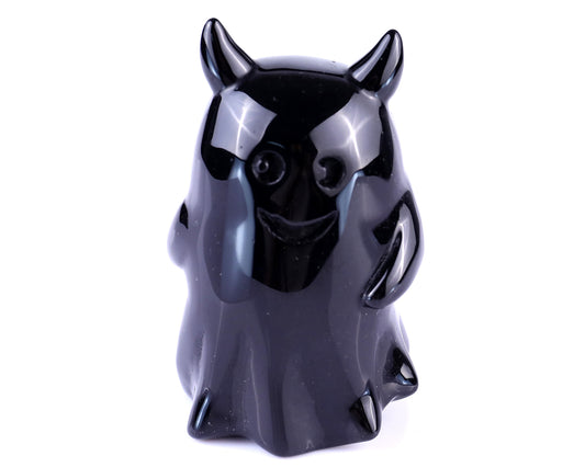 Cute 3.0" Black Obsidian Hand Carved Crystal Ghost Sculpture,Halloween Gift Crystallumi