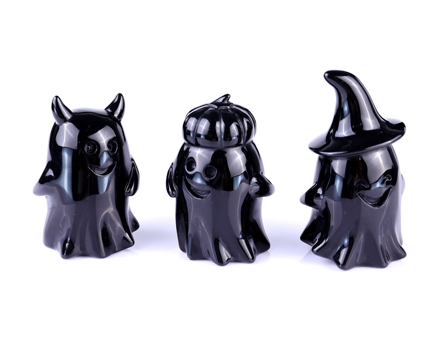 Cute 3.0" Black Obsidian Hand Carved Crystal Ghost Sculpture,Halloween Gift Crystallumi