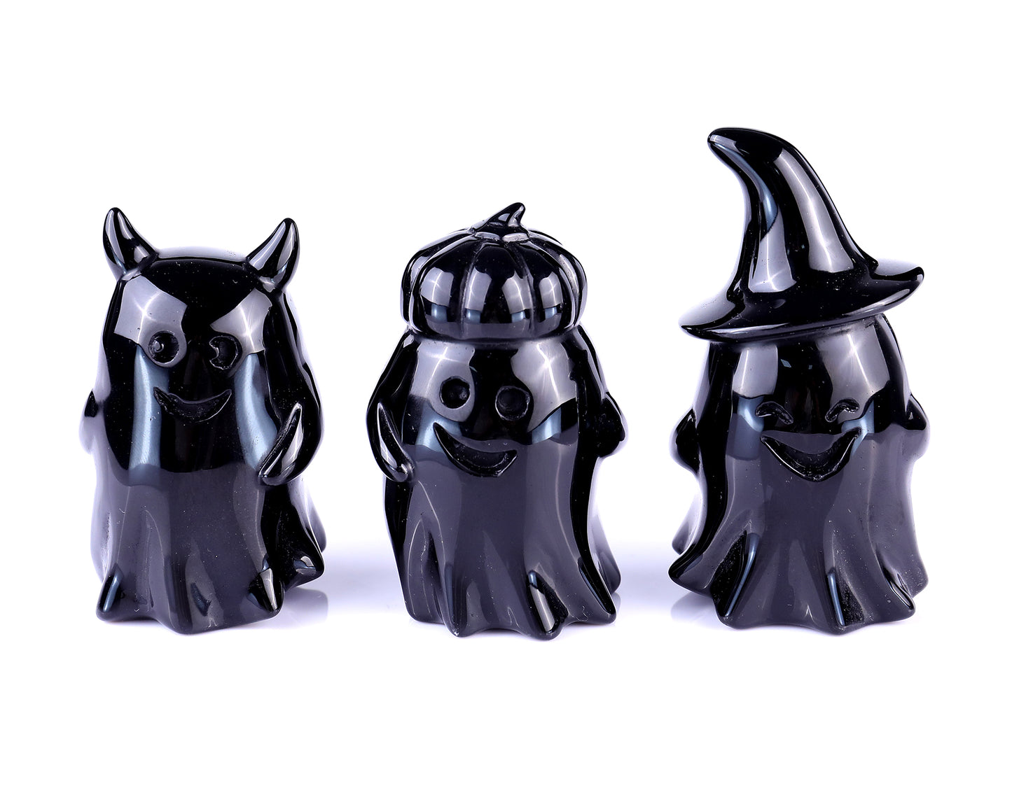 Cute 3.0" Black Obsidian Hand Carved Crystal Ghost Sculpture,Halloween Gift Crystallumi