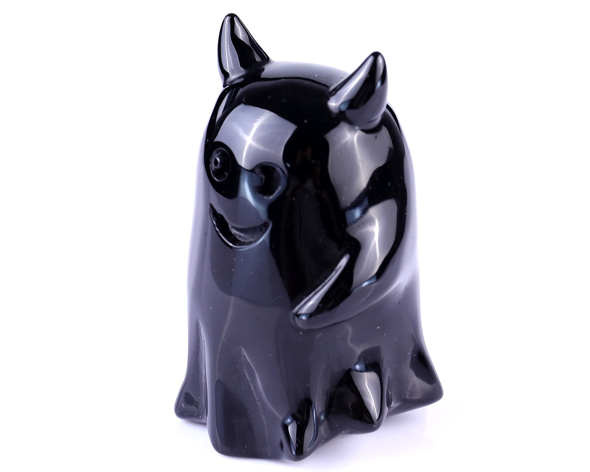 Cute 3.0" Black Obsidian Hand Carved Crystal Ghost Sculpture,Halloween Gift Crystallumi