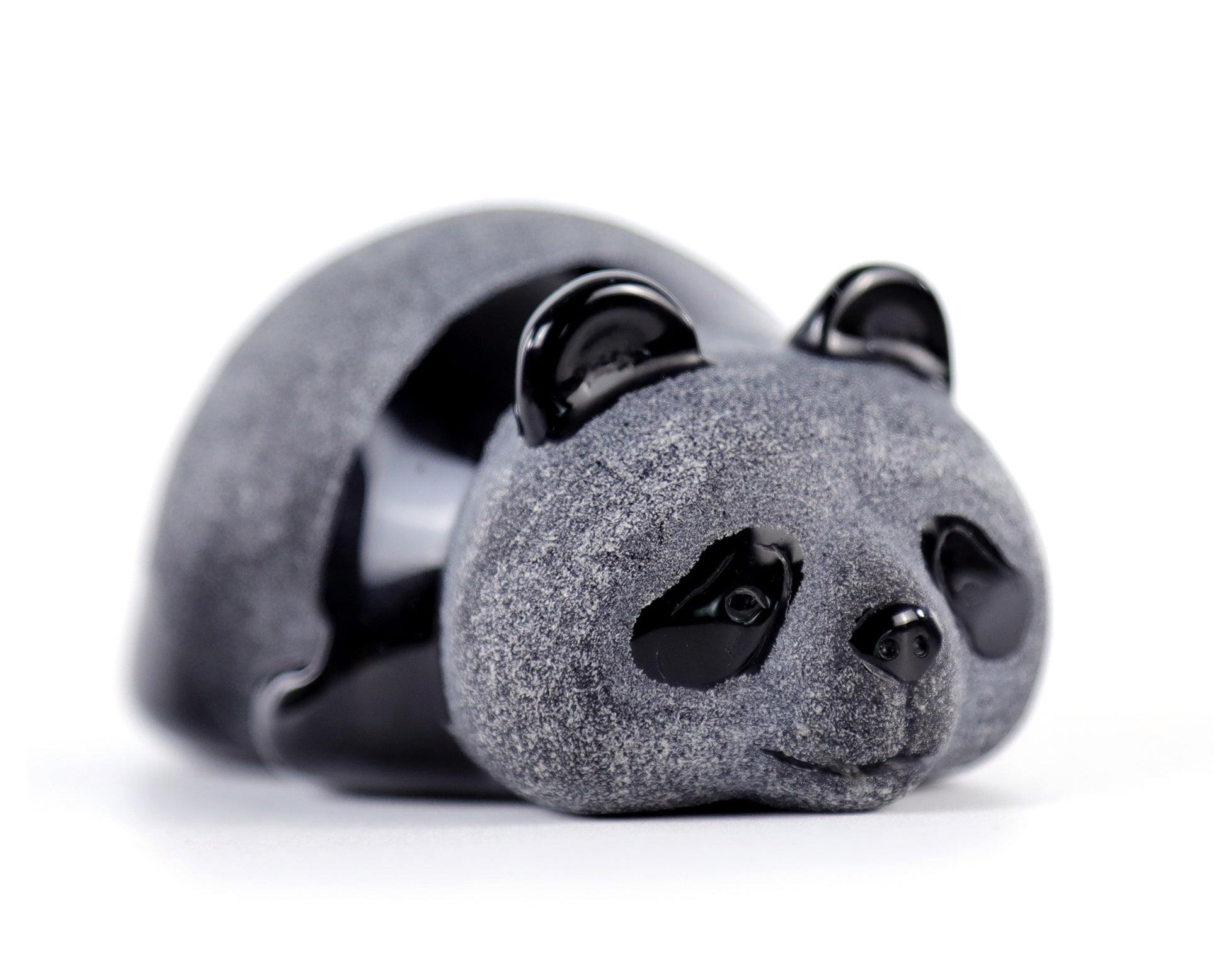 Cute 3.0" Black Obsidian Hand Carved Crystal Panda Sculpture Crystallumi