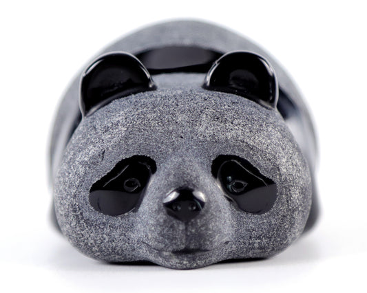 Cute 3.0" Black Obsidian Hand Carved Crystal Panda Sculpture Crystallumi