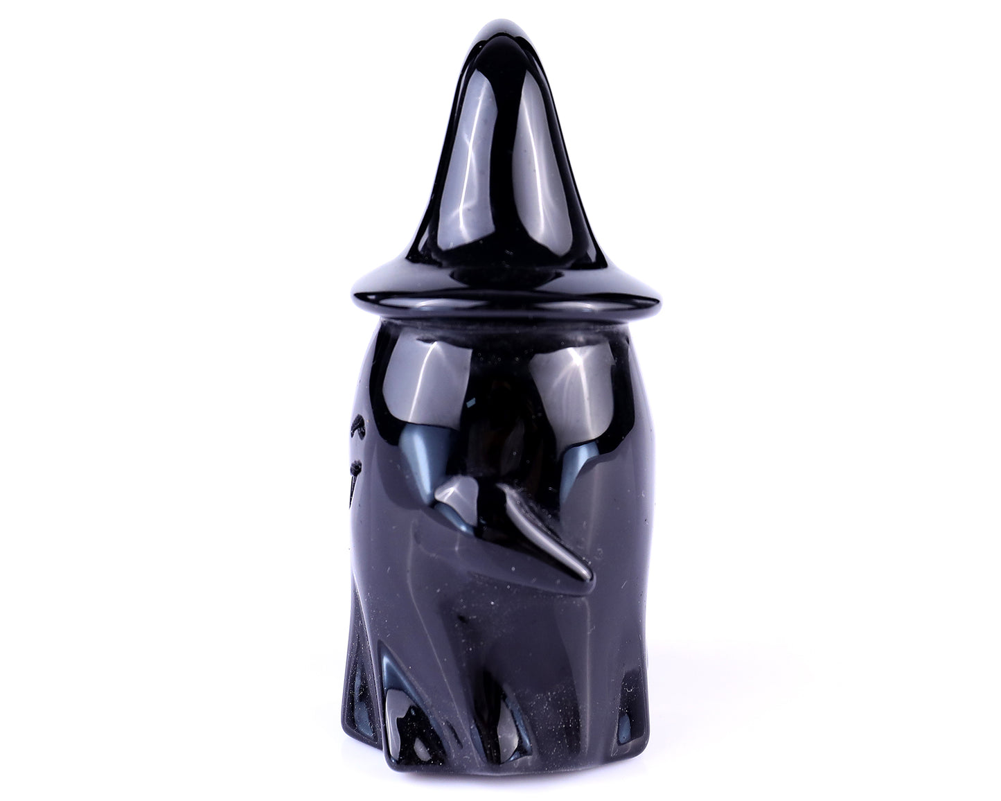 Cute 3.5" Black Obsidian Hand Carved Crystal Ghost Sculpture,Halloween Gift Crystallumi