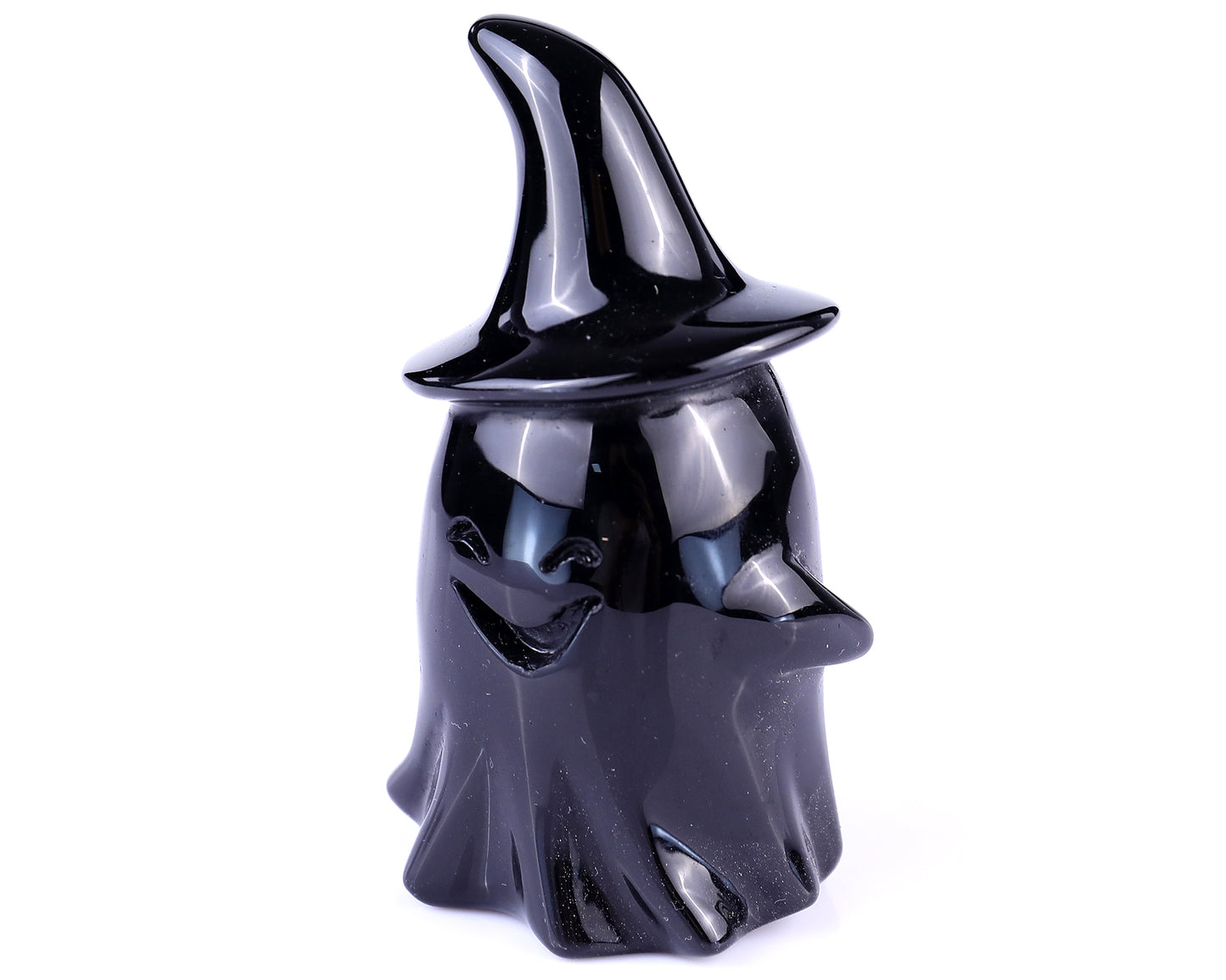 Cute 3.5" Black Obsidian Hand Carved Crystal Ghost Sculpture,Halloween Gift Crystallumi