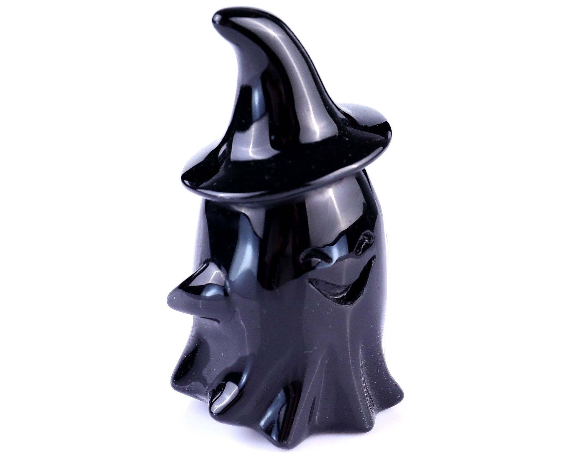 Cute 3.5" Black Obsidian Hand Carved Crystal Ghost Sculpture,Halloween Gift Crystallumi