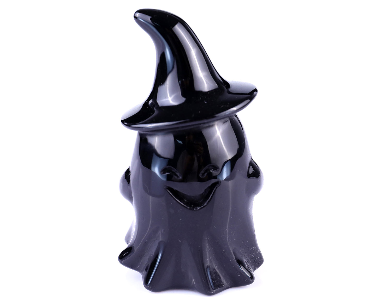 Cute 3.5" Black Obsidian Hand Carved Crystal Ghost Sculpture,Halloween Gift Crystallumi