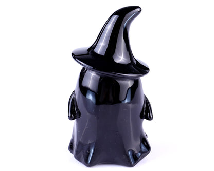 Cute 3.5" Black Obsidian Hand Carved Crystal Ghost Sculpture,Halloween Gift Crystallumi