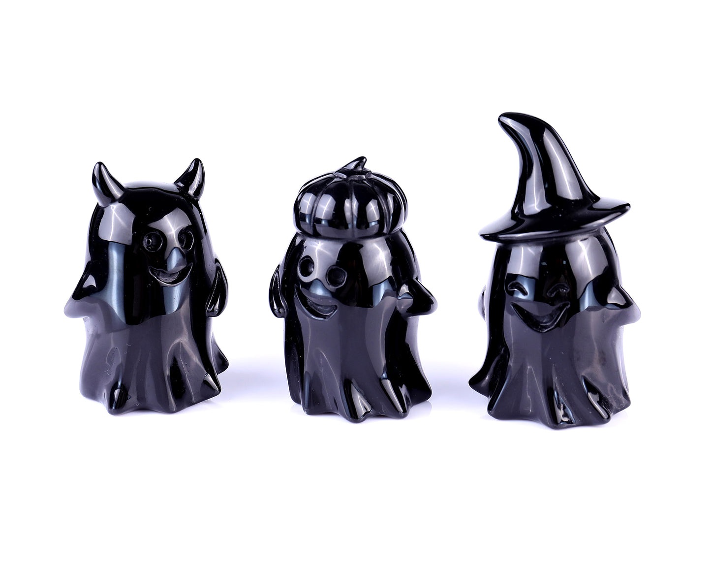 Cute 3.5" Black Obsidian Hand Carved Crystal Ghost Sculpture,Halloween Gift Crystallumi