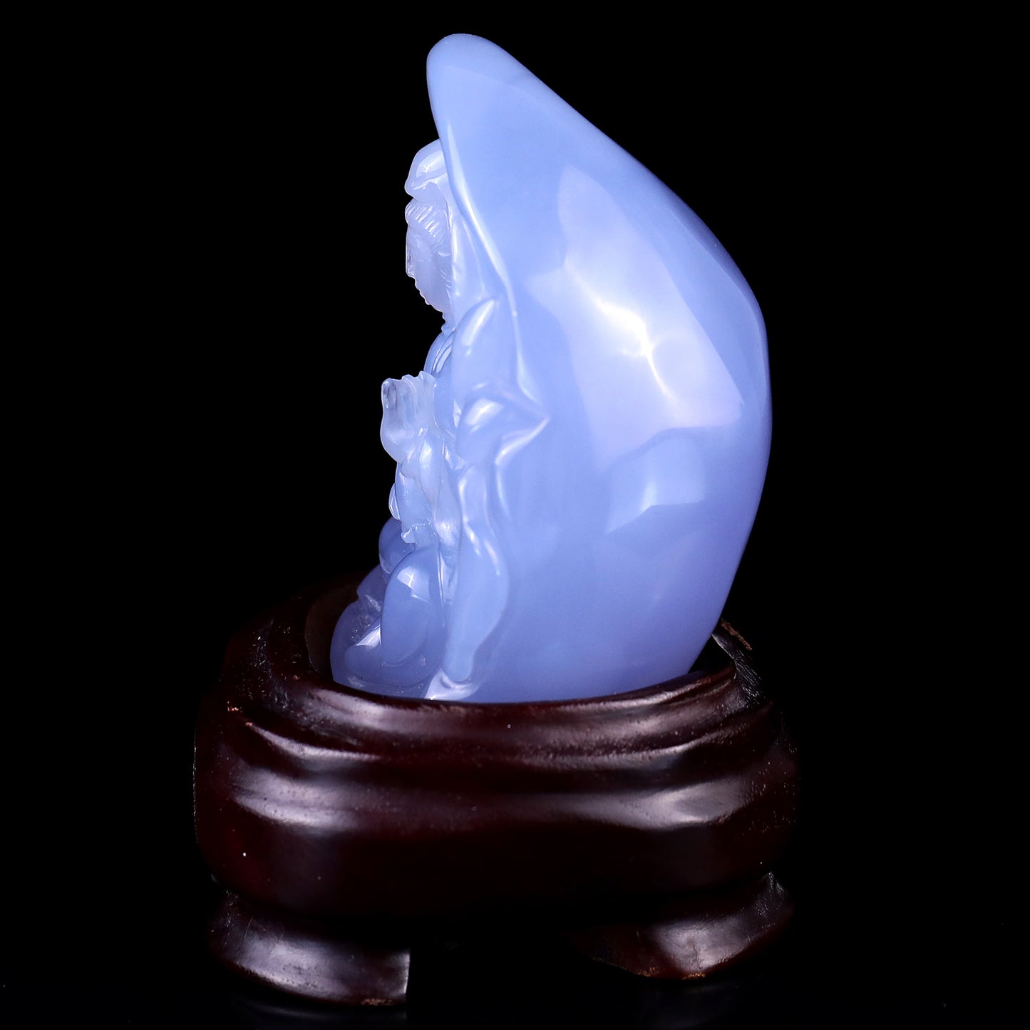 Gemstone 3.2" Blue Chalcedony Hand Carved Crystal Kwan-yin Sculpture Crystallumi