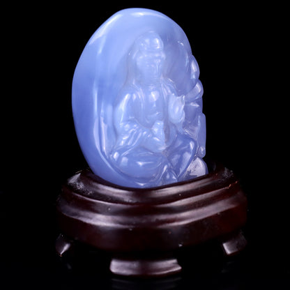 Gemstone 3.2" Blue Chalcedony Hand Carved Crystal Kwan-yin Sculpture Crystallumi