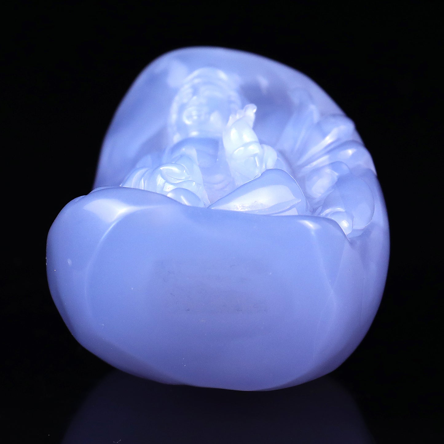 Gemstone 3.2" Blue Chalcedony Hand Carved Crystal Kwan-yin Sculpture Crystallumi