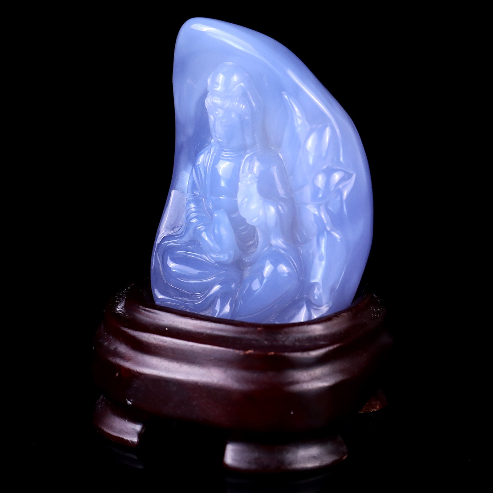 Gemstone 3.2" Blue Chalcedony Hand Carved Crystal Kwan-yin Sculpture Crystallumi