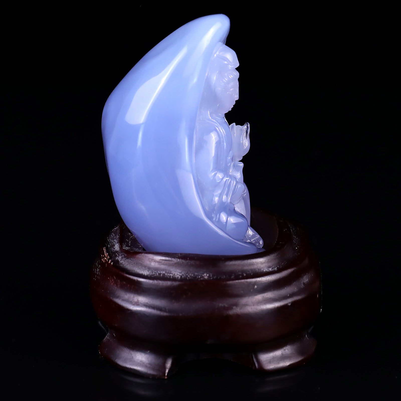 Gemstone 3.2" Blue Chalcedony Hand Carved Crystal Kwan-yin Sculpture Crystallumi