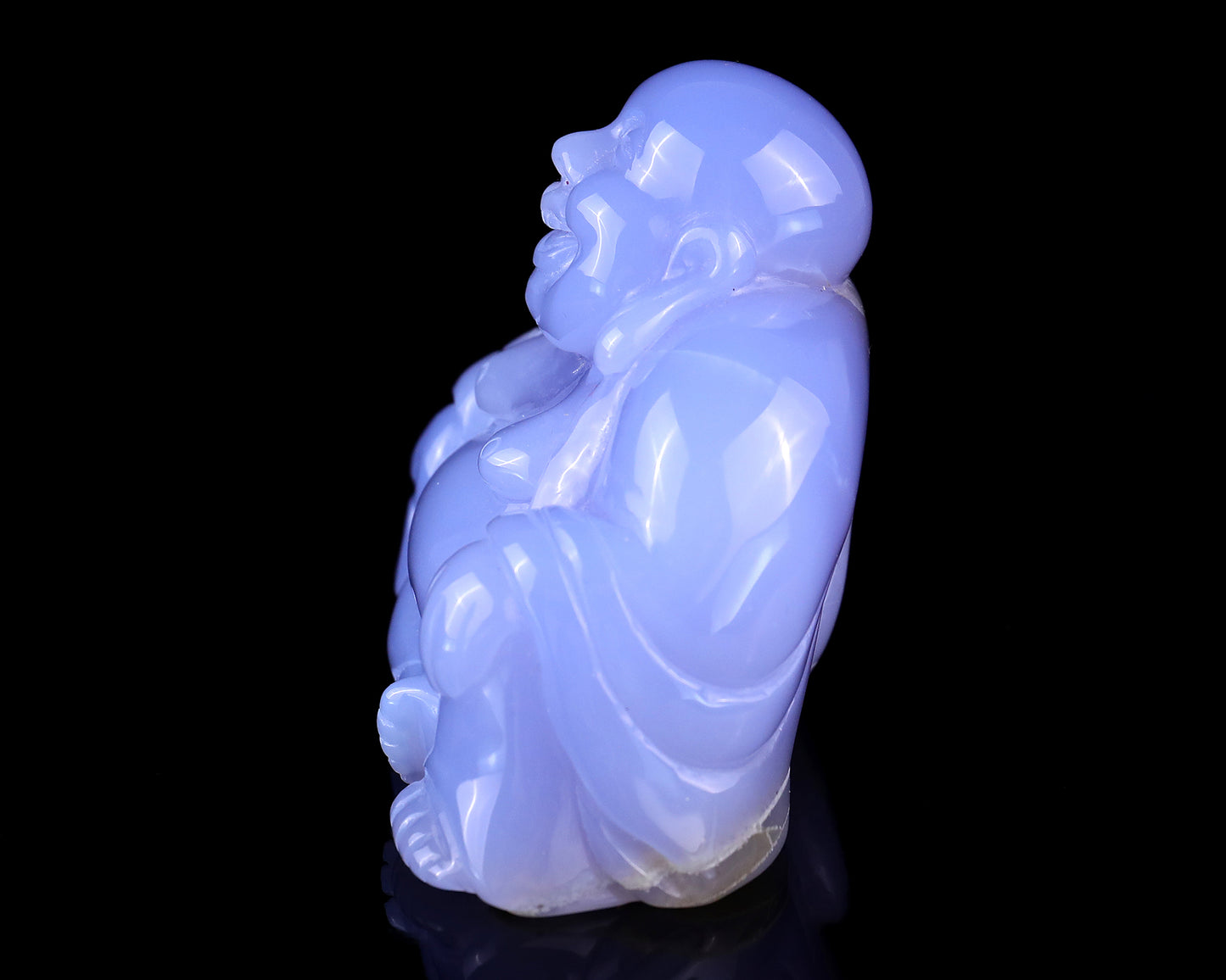 Gemstone 3.9" Blue Chalcedony Hand Carved Crystal Buddha Sculpture Crystallumi