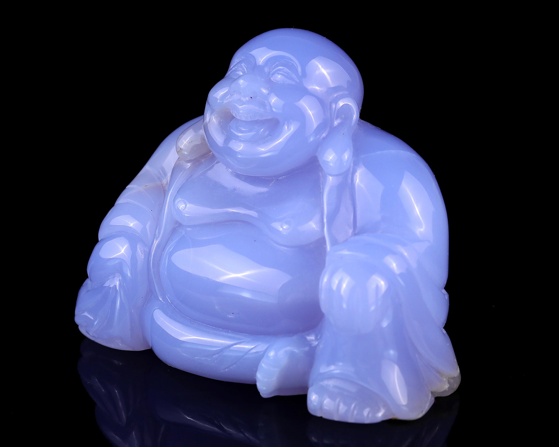 Gemstone 3.9" Blue Chalcedony Hand Carved Crystal Buddha Sculpture Crystallumi