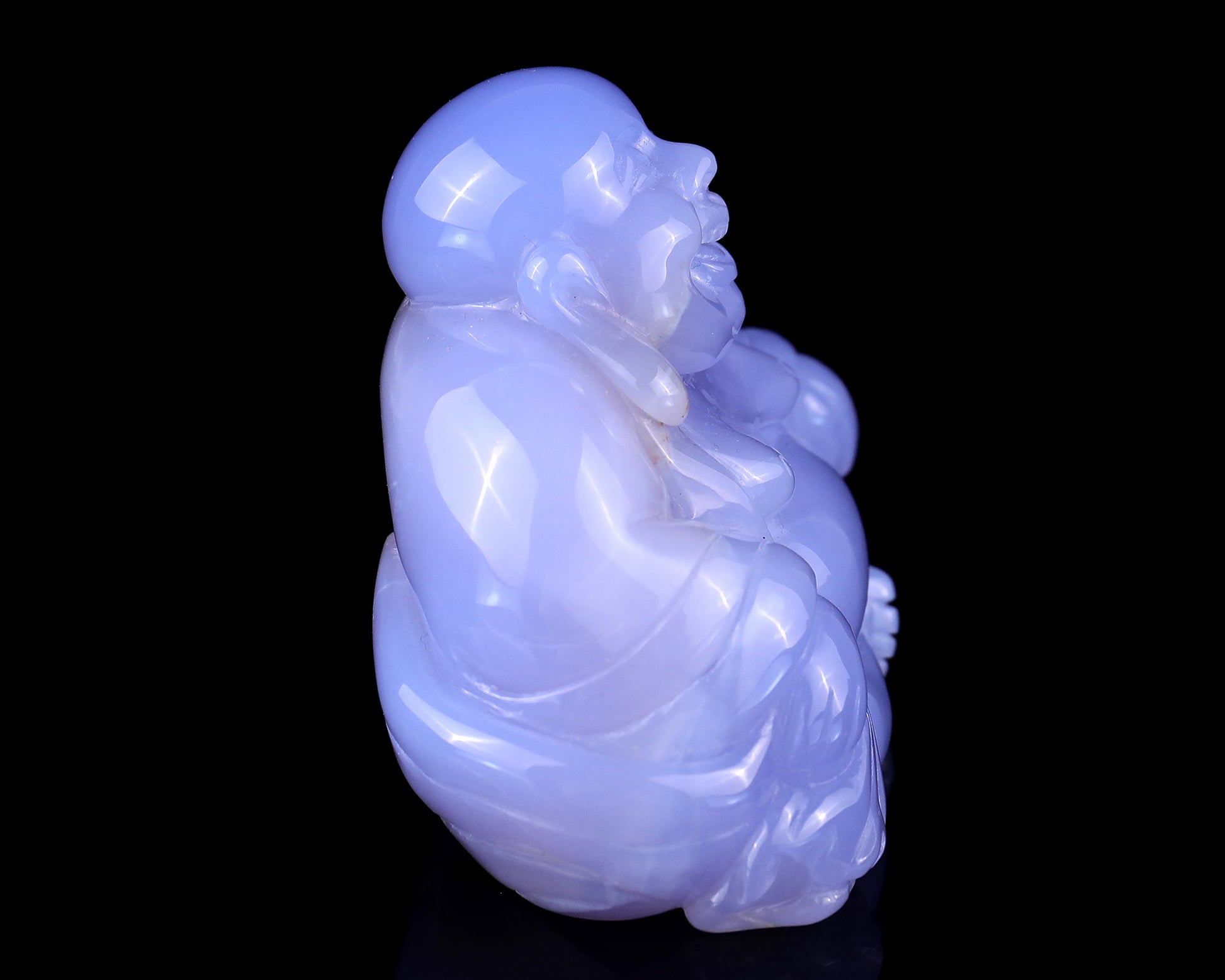 Gemstone 3.9" Blue Chalcedony Hand Carved Crystal Buddha Sculpture Crystallumi