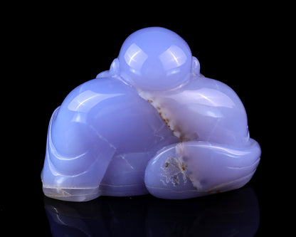 Gemstone 3.9" Blue Chalcedony Hand Carved Crystal Buddha Sculpture Crystallumi