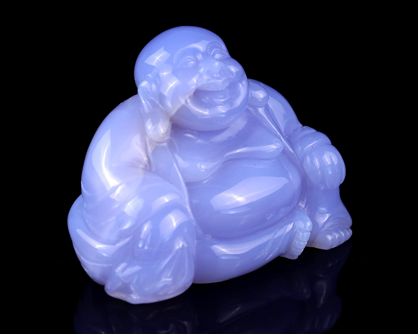 Gemstone 3.9" Blue Chalcedony Hand Carved Crystal Buddha Sculpture Crystallumi