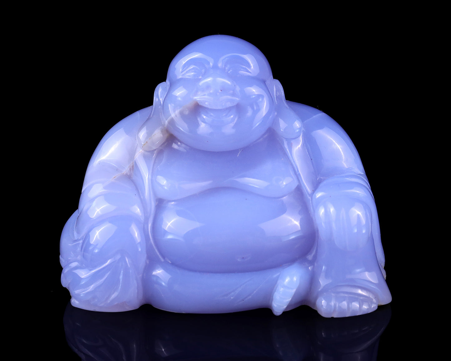 Gemstone 3.9" Blue Chalcedony Hand Carved Crystal Buddha Sculpture Crystallumi