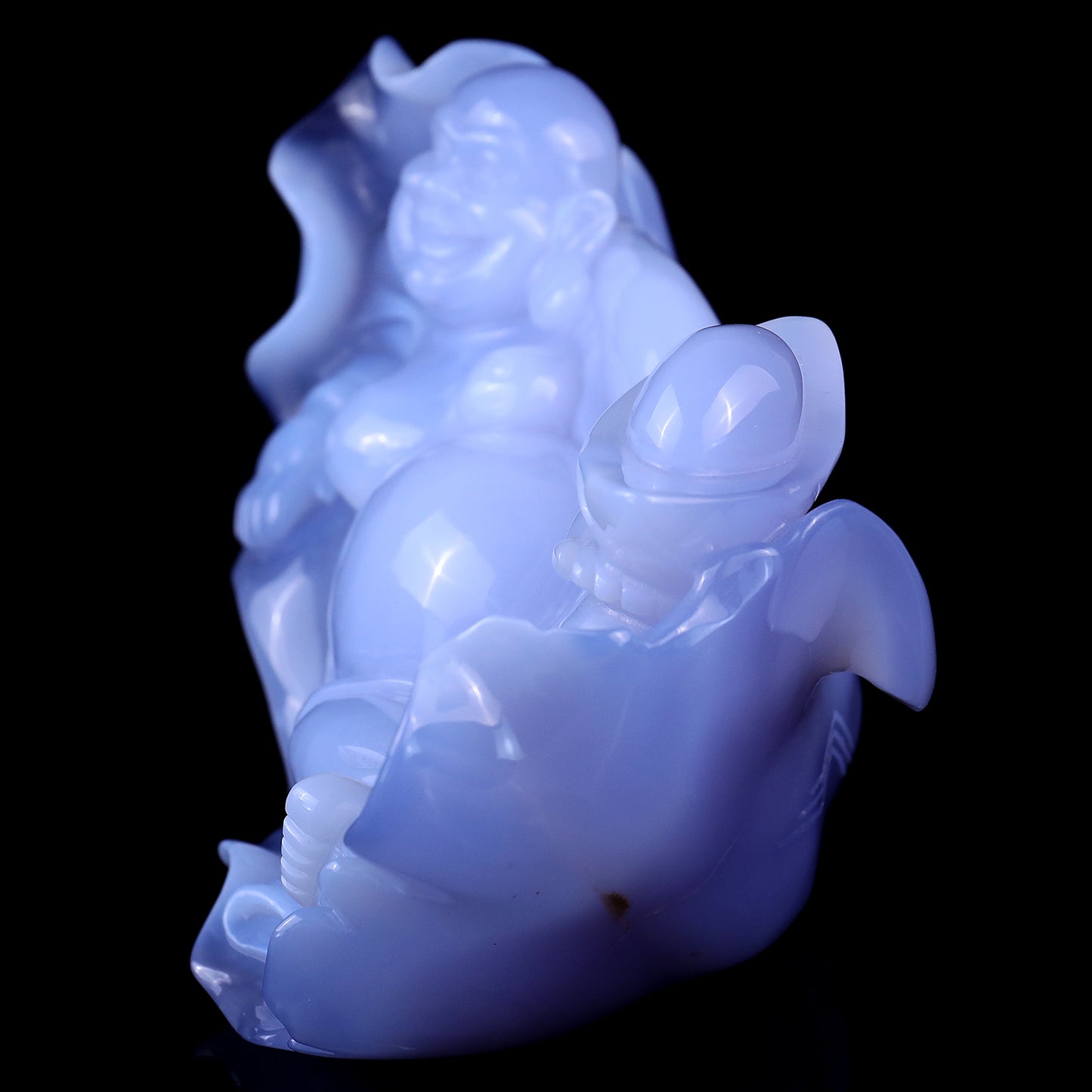 Gemstone 8.7" Blue Chalcedony Hand Carved Crystal Buddha Sculpture Crystallumi