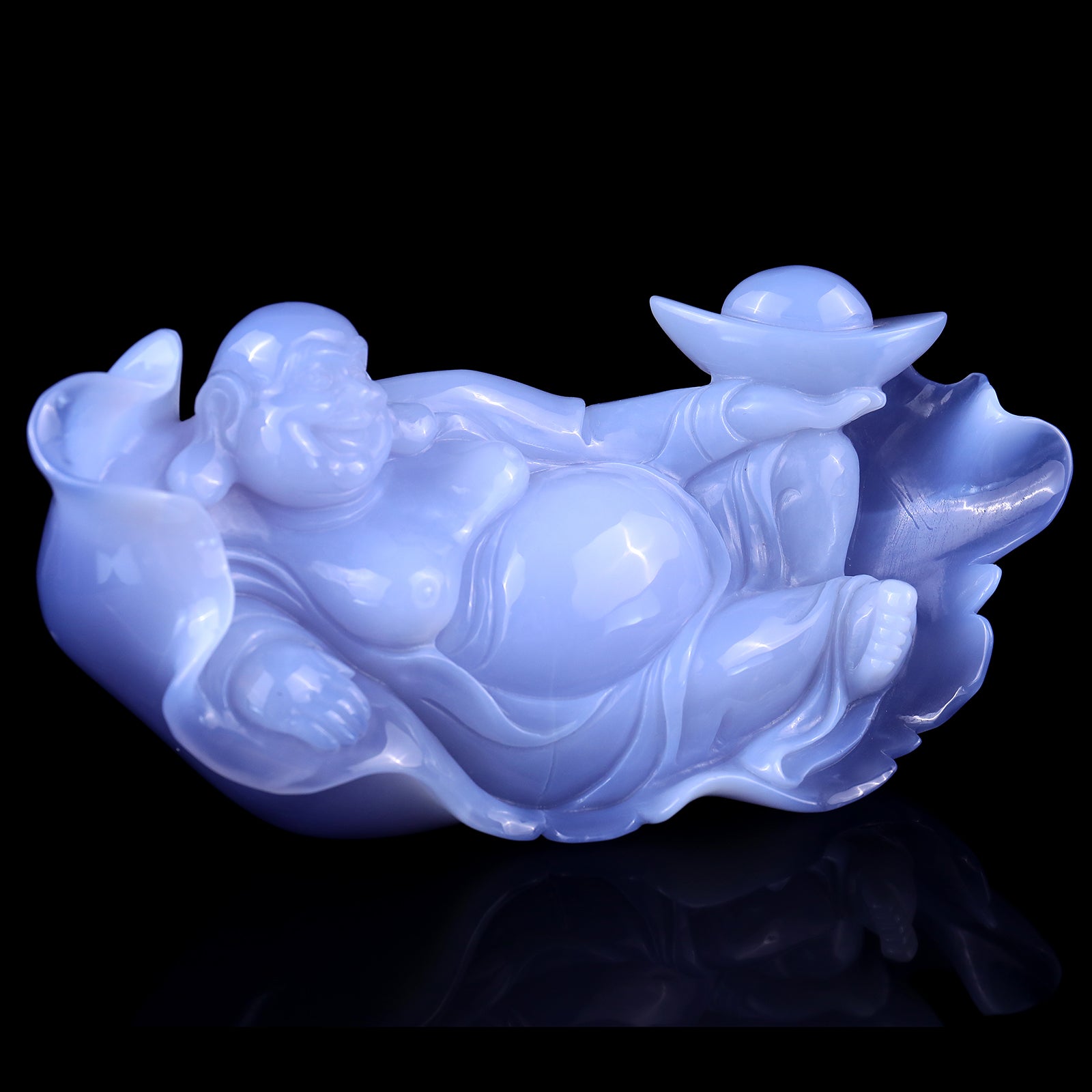 Gemstone 8.7" Blue Chalcedony Hand Carved Crystal Buddha Sculpture Crystallumi