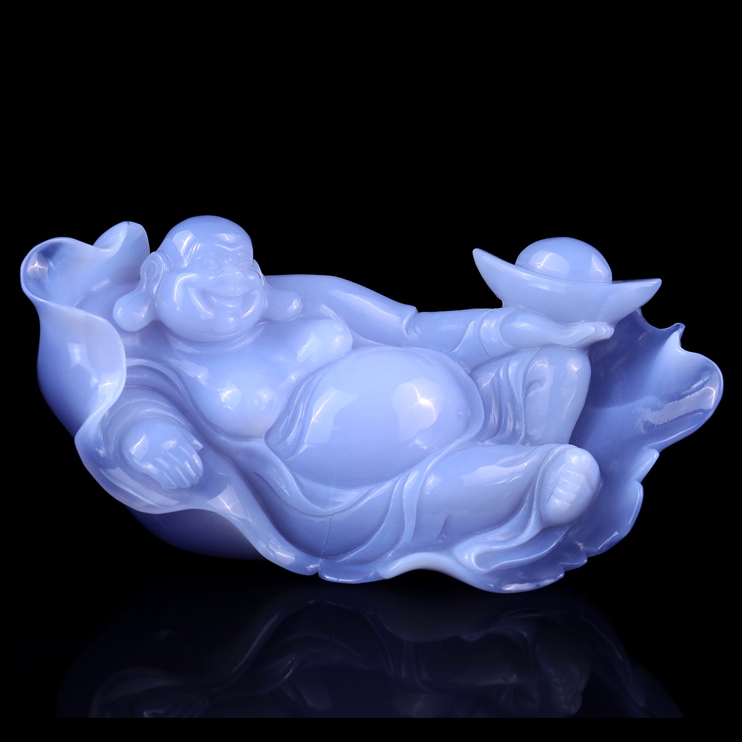 Gemstone 8.7" Blue Chalcedony Hand Carved Crystal Buddha Sculpture Crystallumi