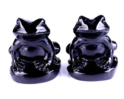 Natural Black Obsidian Hand Carved Crystal Frog Sculpture Crystallumi