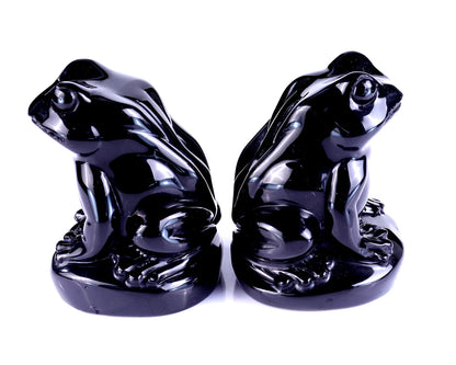 Natural Black Obsidian Hand Carved Crystal Frog Sculpture Crystallumi