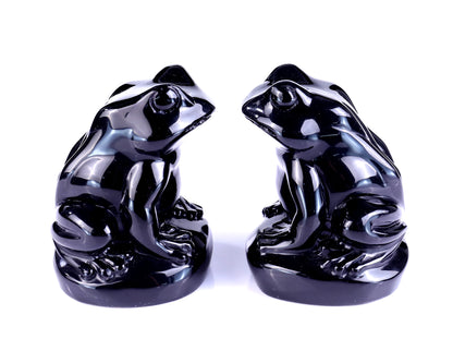 Natural Black Obsidian Hand Carved Crystal Frog Sculpture Crystallumi