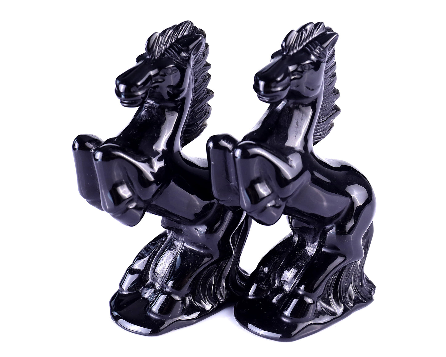 Natural Black Obsidian Hand Carved Crystal Horse Sculpture Crystallumi