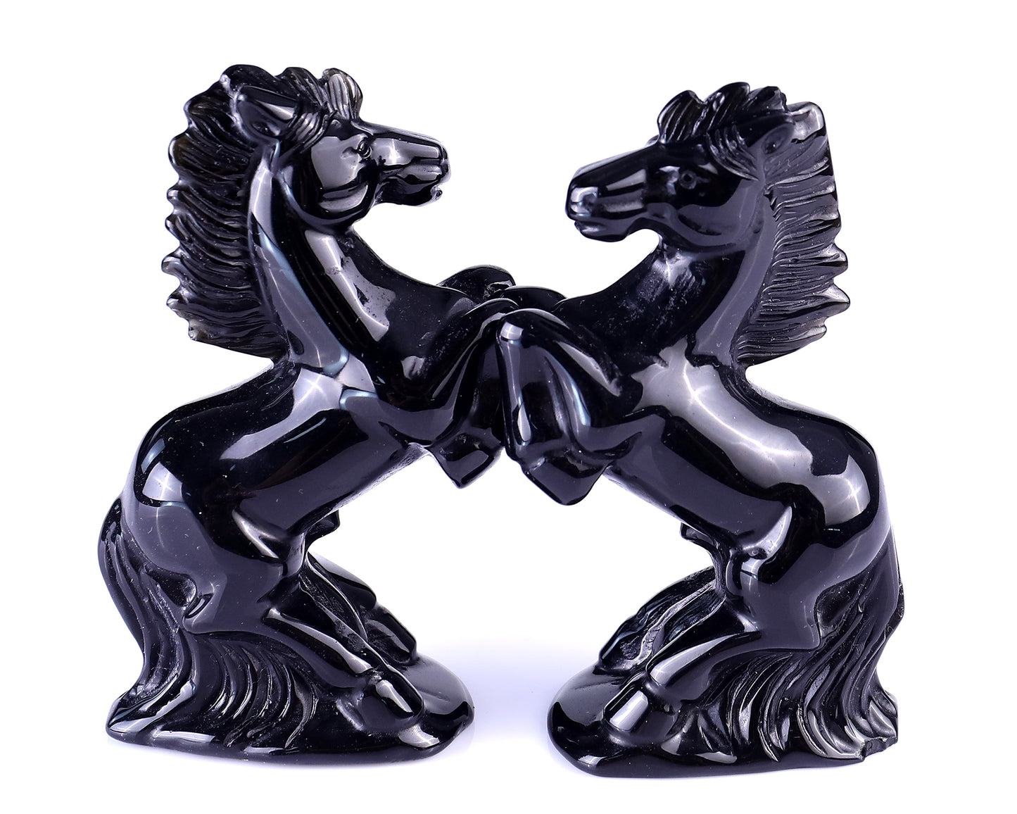 Natural Black Obsidian Hand Carved Crystal Horse Sculpture Crystallumi