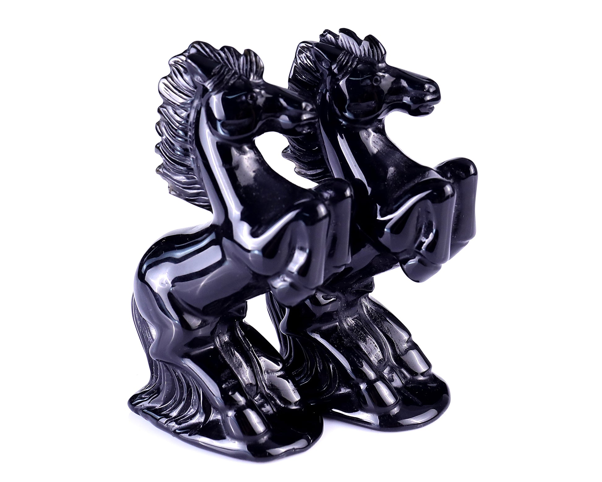 Natural Black Obsidian Hand Carved Crystal Horse Sculpture Crystallumi