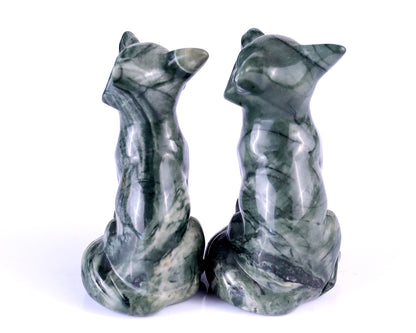 Natural Jiulong Jade Hand Carved Crystal Fox Sculpture Crystallumi