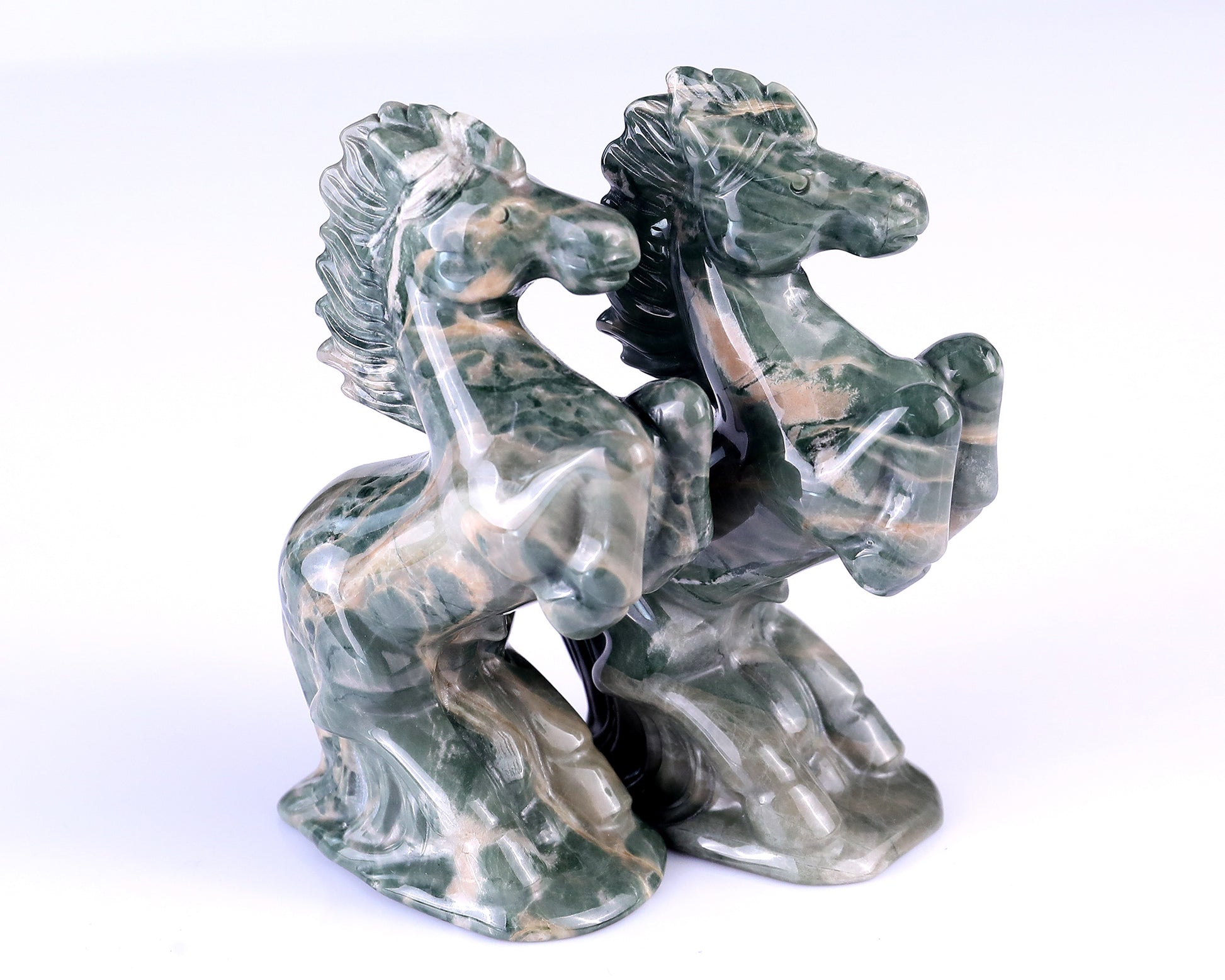 Natural Jiulong Jade Hand Carved Crystal Horse Sculpture Crystallumi