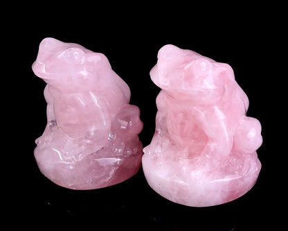 Natural Rose Quartz Hand Carved Crystal Frog Sculpture Crystallumi