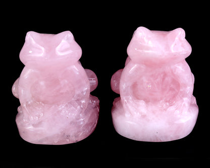 Natural Rose Quartz Hand Carved Crystal Frog Sculpture Crystallumi