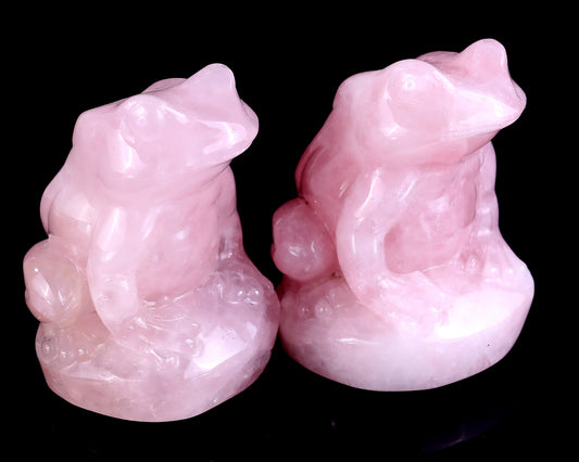 Natural Rose Quartz Hand Carved Crystal Frog Sculpture Crystallumi