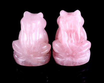 Natural Rose Quartz Hand Carved Crystal Frog Sculpture Crystallumi