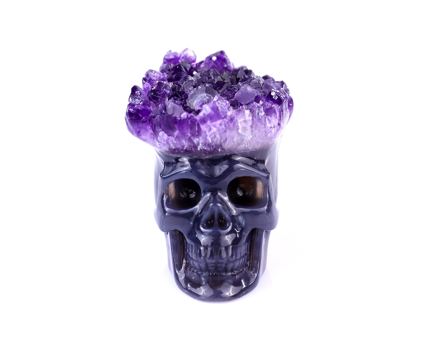 Nice 2.3" Amethyst Druse Agate Hand Carved Crystal Mineral Specimen Skull Sculpture Crystallumi