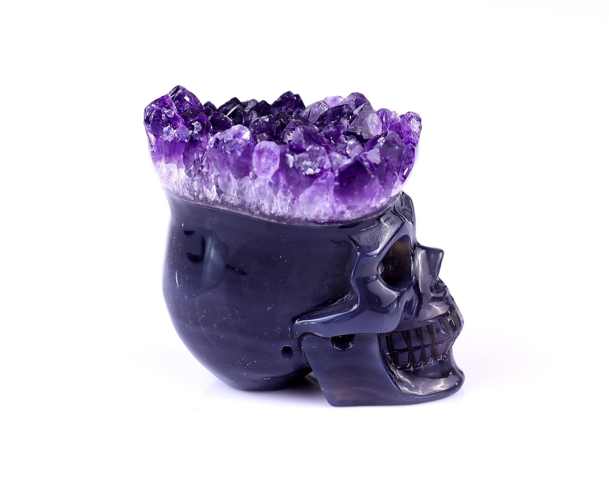 Nice 2.3" Amethyst Druse Agate Hand Carved Crystal Mineral Specimen Skull Sculpture Crystallumi