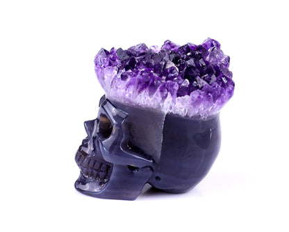 Nice 2.3" Amethyst Druse Agate Hand Carved Crystal Mineral Specimen Skull Sculpture Crystallumi