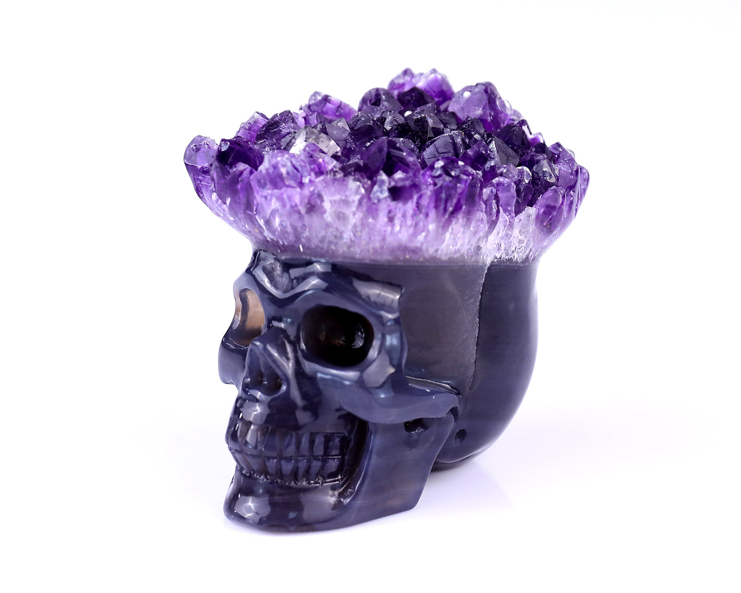 Nice 2.3" Amethyst Druse Agate Hand Carved Crystal Mineral Specimen Skull Sculpture Crystallumi